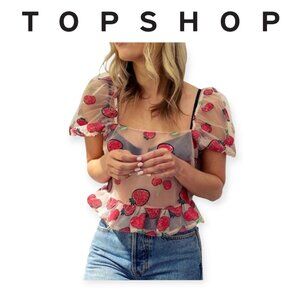 Topshop Sequin Strawberry Mesh Nylon Top – Size 2 – Party Ready!